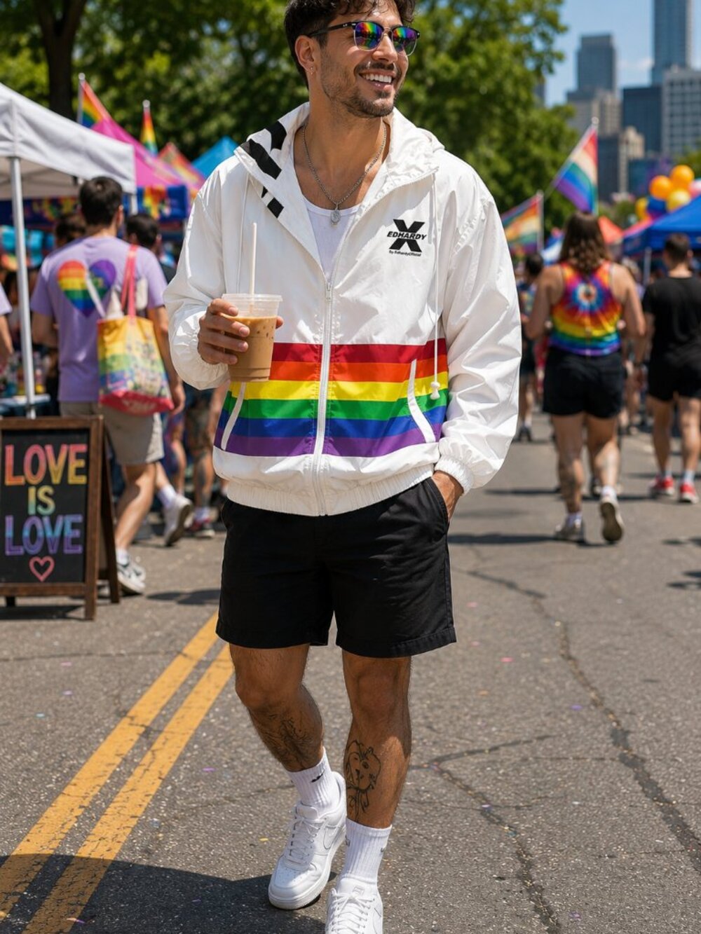 EdHardy X Nicky Wu LGBT Queer Pride Rainbow Windbreaker Jacket Size Small